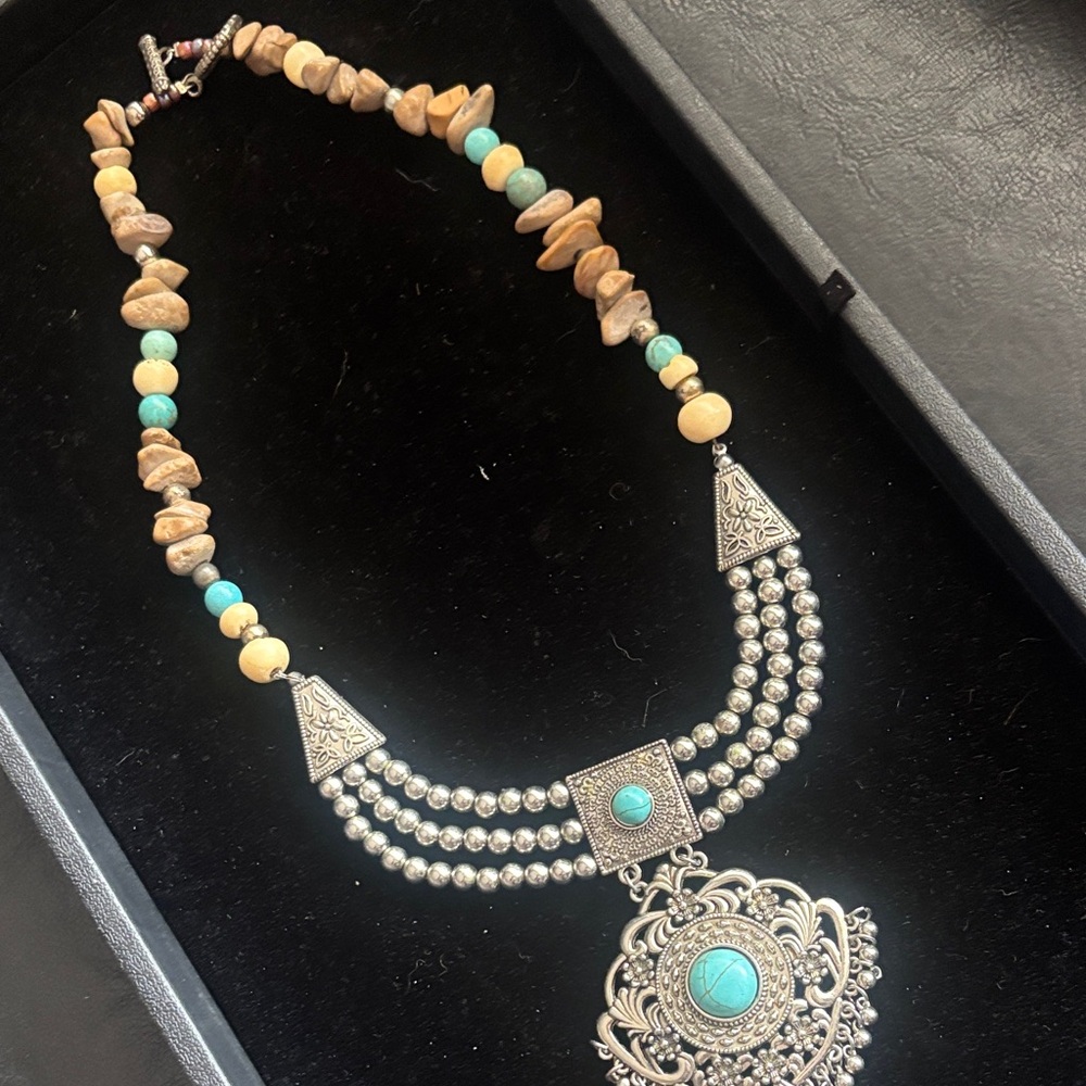 Turquoise and Silver Statement Necklace